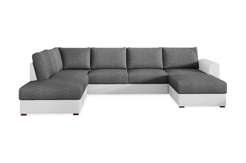 Wilma 6-sits Bäddsoffa med Schäslong i Tyg med Konstläderunderrede, Mellangrå