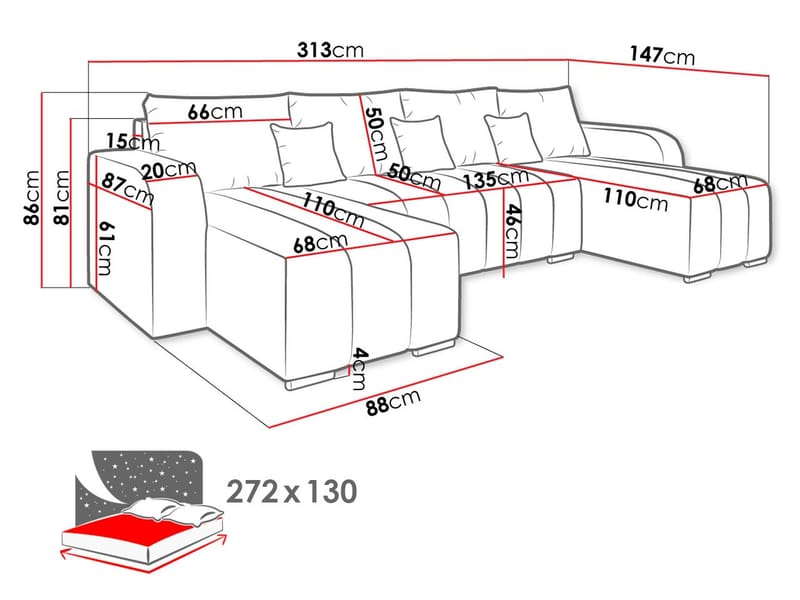 Zulueta 4-sits Bäddsoffa med dubbeldivan - beige - Möbler - Soffa - Bäddsoffa