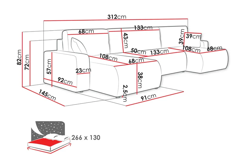Barile Soffa Dubbeldivan 4-sits - Grå - Möbler - Soffa - U-soffa