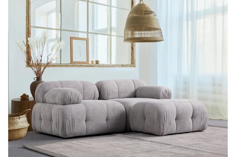 Belgin Bubblig Divansoffa 2-sits med fasta armstöd - Ljusgrå - Möbler - Soffa - Modulsoffor - Komplett modulsoffa