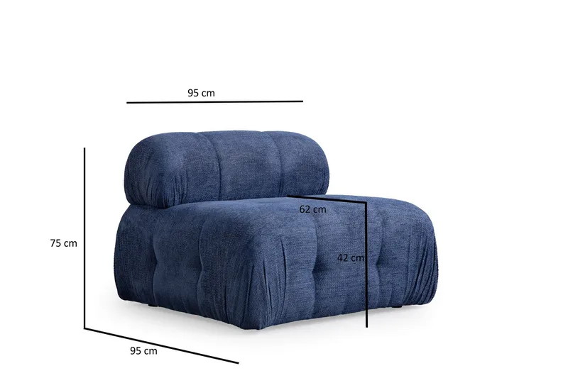 Belgin Bubblig Divansoffa 3-sits med fasta armstöd - Blå - Möbler - Soffa - Modulsoffor - Komplett modulsoffa