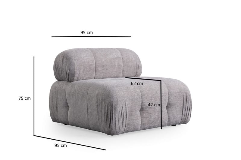 Belgin Bubblig Divansoffa 3-sits med fasta armstöd - Ljusgrå - Möbler - Soffa - Modulsoffor - Komplett modulsoffa