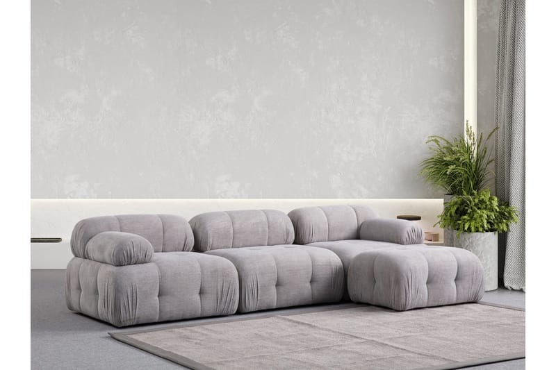 Belgin Bubblig Divansoffa 3-sits med fasta armstöd - Ljusgrå - Möbler - Soffa - Modulsoffor - Komplett modulsoffa