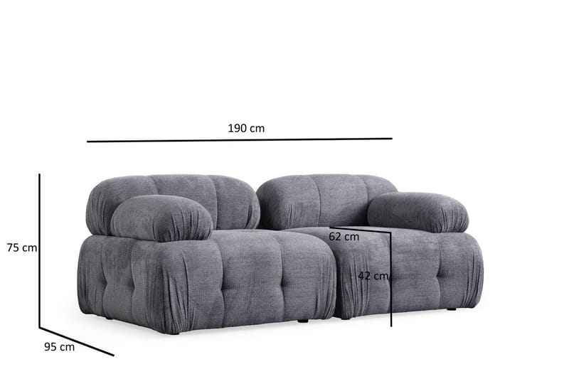 Belgin Bubblig Soffa 2-sits med fasta armstöd - Grå - Möbler - Soffa - Modulsoffor - Komplett modulsoffa
