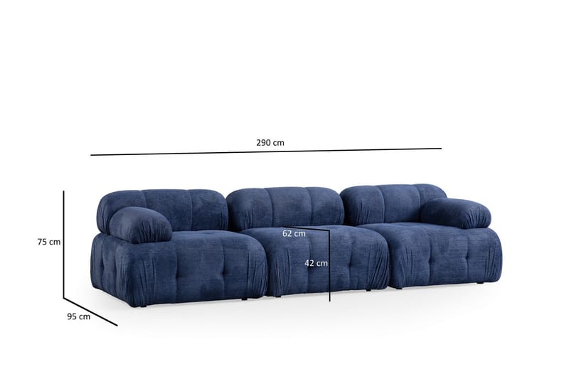 Belgin Bubblig Soffa 3-sits med fasta armstöd - Blå - Möbler - Soffa - Modulsoffor - Komplett modulsoffa