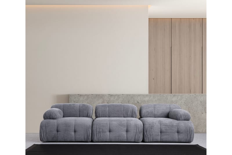 Belgin Bubblig Soffa 3-sits med fasta armstöd - Grå - Möbler - Soffa - Modulsoffor - Komplett modulsoffa