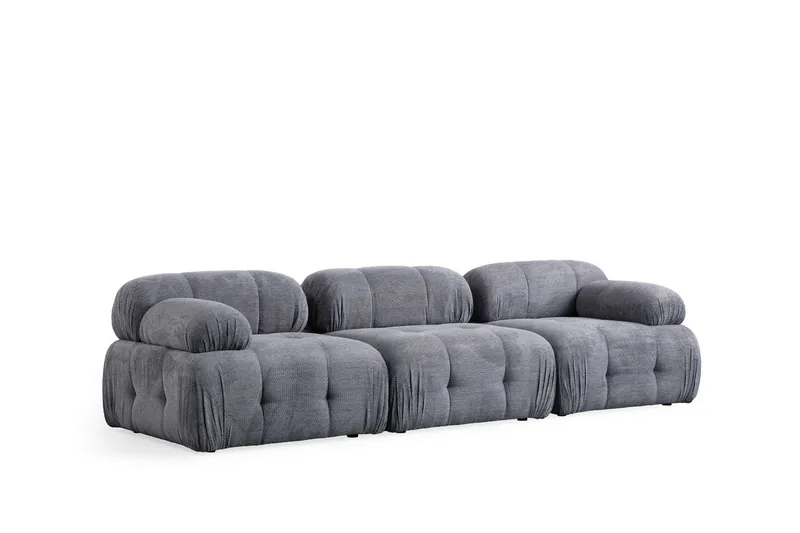 Belgin Bubblig Soffa 3-sits med fasta armstöd, Grå