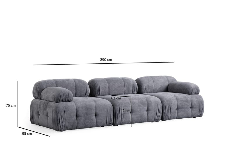 Belgin Bubblig Soffa 3-sits med fasta armstöd - Grå - Möbler - Soffa - Modulsoffor - Komplett modulsoffa