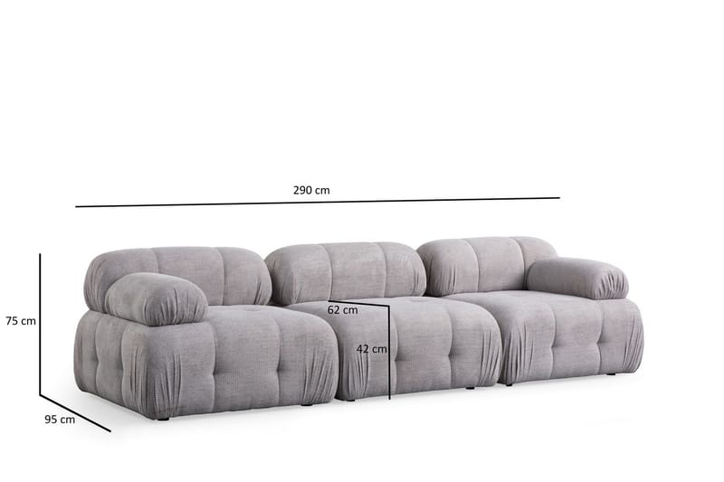 Belgin Bubblig Soffa 3-sits med fasta armstöd - Ljusgrå - Möbler - Soffa - Modulsoffor - Komplett modulsoffa