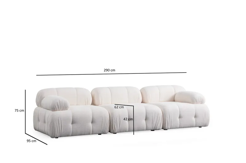 Belgin Bubblig Soffa 3-sits med fasta armstöd - Vit - Möbler - Soffa - Modulsoffor - Komplett modulsoffa