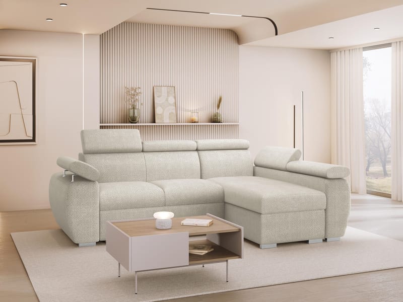 Binche 3-sits Bäddsoffa divan höger med förvaring - beige - Möbler - Soffa - Bäddsoffa