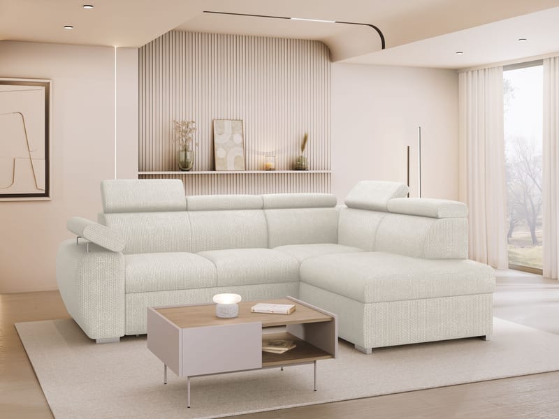 Binche 4-sits Bäddsoffa schäslong höger med förvaring - beige - Möbler - Soffa - Bäddsoffa