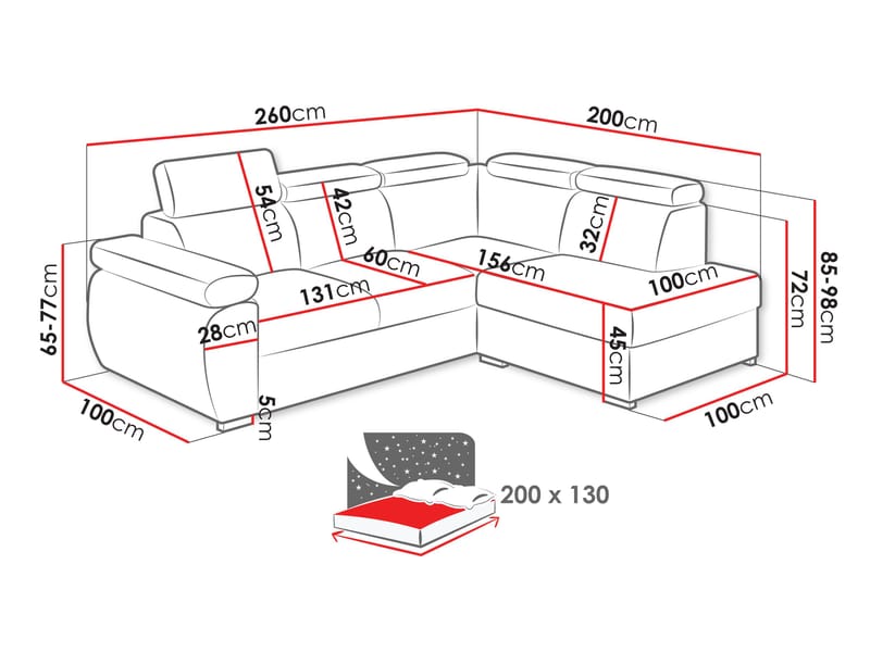 Binche 4-sits Bäddsoffa schäslong höger med förvaring - beige - Möbler - Soffa - Bäddsoffa