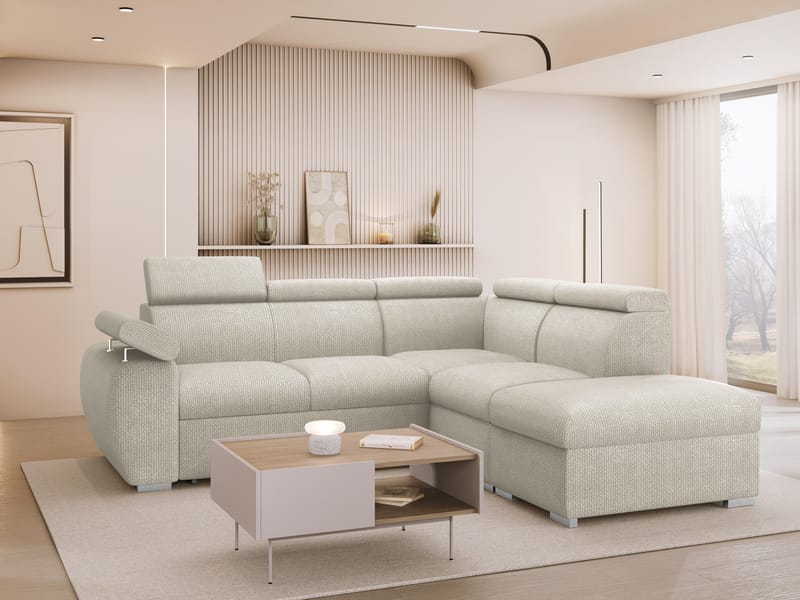 Binche 4-sits Bäddsoffa schäslong höger med förvaring - beige - Möbler - Soffa - Bäddsoffa