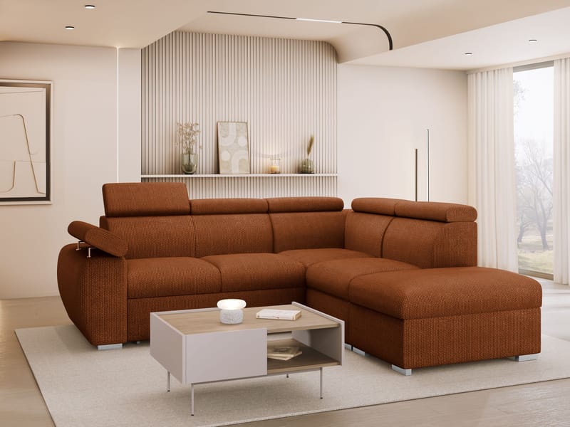 Binche 4-sits Bäddsoffa schäslong höger med förvaring - Brun - Möbler - Soffa - Bäddsoffa