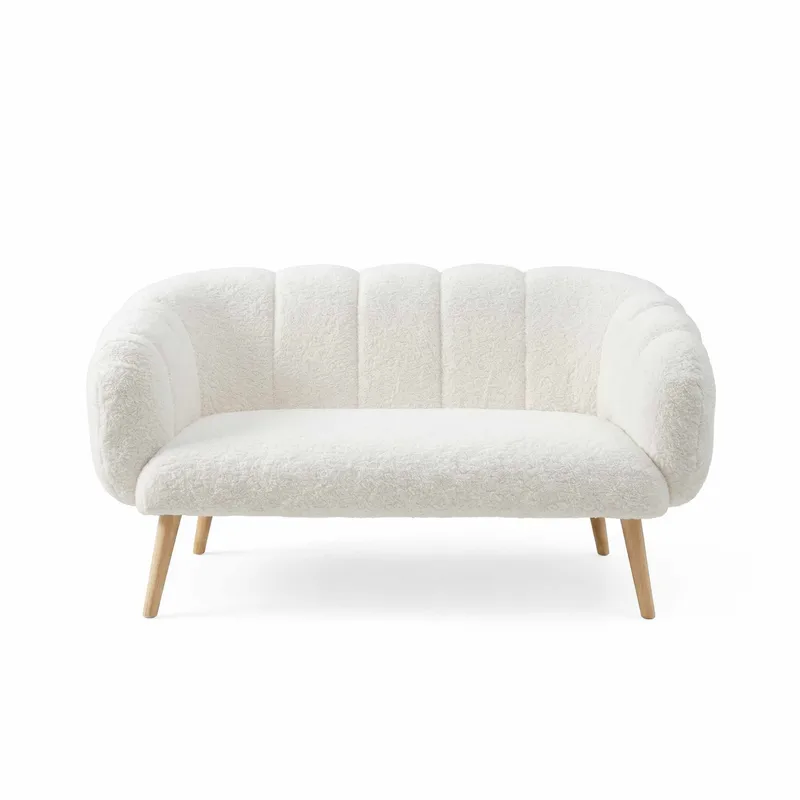 Bingdi 2-sits Svängd Tuftad Soffa i Bouclé med Träben, Vit