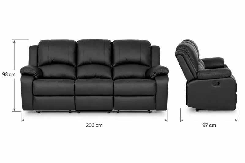 Norbo Skön Reclinersoffa 3 sits Konstläder - Fällbar soffa - Biosoffa - Svart - Möbler - Soffa - Biosoffa & reclinersoffa