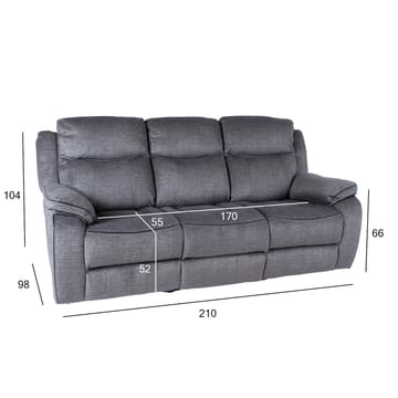Reclinersoffa Iskmar 3-sits med manuell mekanism - Grå - Möbler - Soffa - Biosoffa & reclinersoffa - 3 sits biosoffa & reclinersoffa