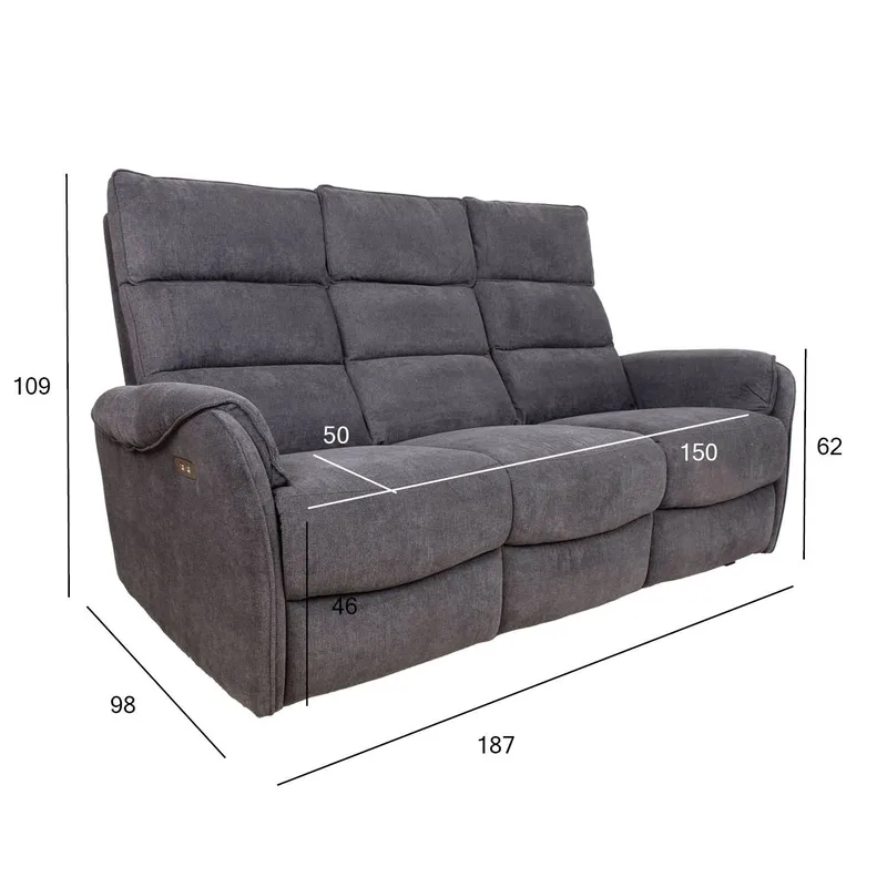 Reclinersoffa Mörvik 3-sits med elektrisk mekanism - blågrå - Möbler - Soffa - Biosoffa & reclinersoffa - 3 sits biosoffa & reclinersoffa