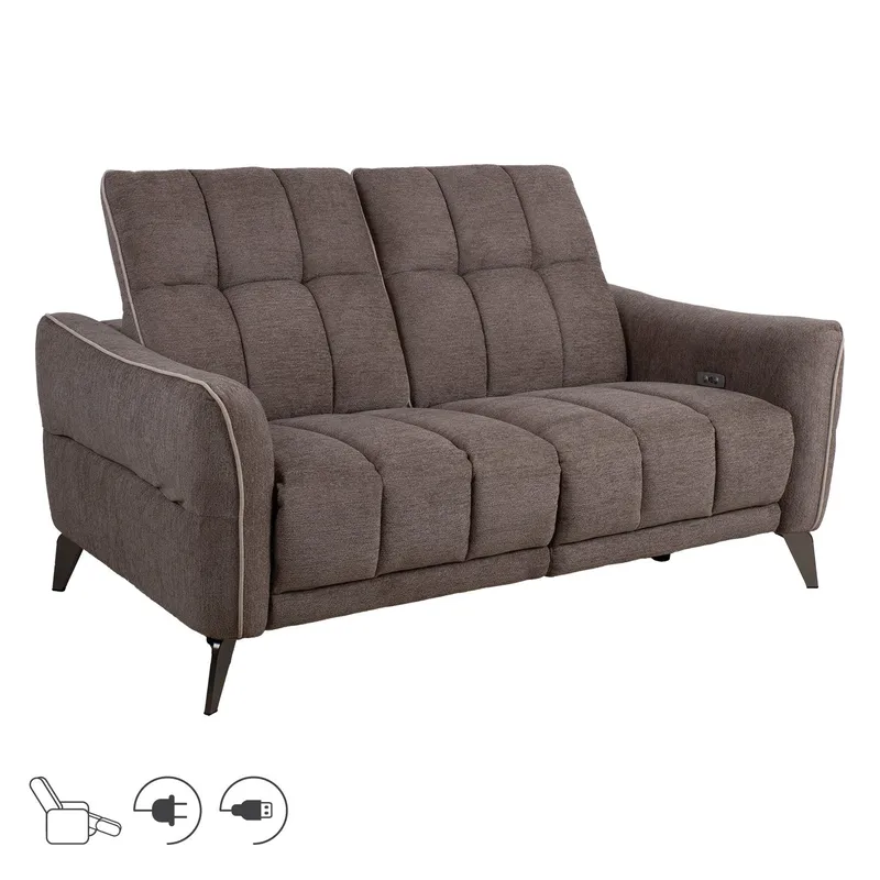 Reclinersoffa Nordan 2-sits elektrisk, ljusbrun med beige passpoal