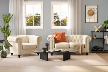 Chesterfield Lyx 2-sits Sammetssoffa - Liten djup soffa - Beige - Möbler - Soffa - 2 sits soffa