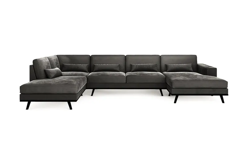 Copenhagen 5-sits Vänstervänd U-formad Soffa med Divan och Schäslong + Fotpall i Sammet - Mörkgrå - Möbler - Soffa - U-soffa