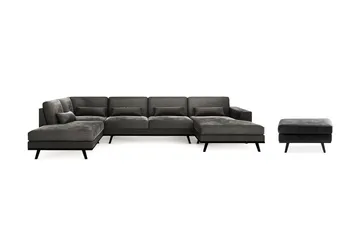 Copenhagen 5-sits Vänstervänd U-formad Soffa med Divan och Schäslong + Fotpall i Sammet - Mörkgrå - Möbler - Soffa - U-soffa