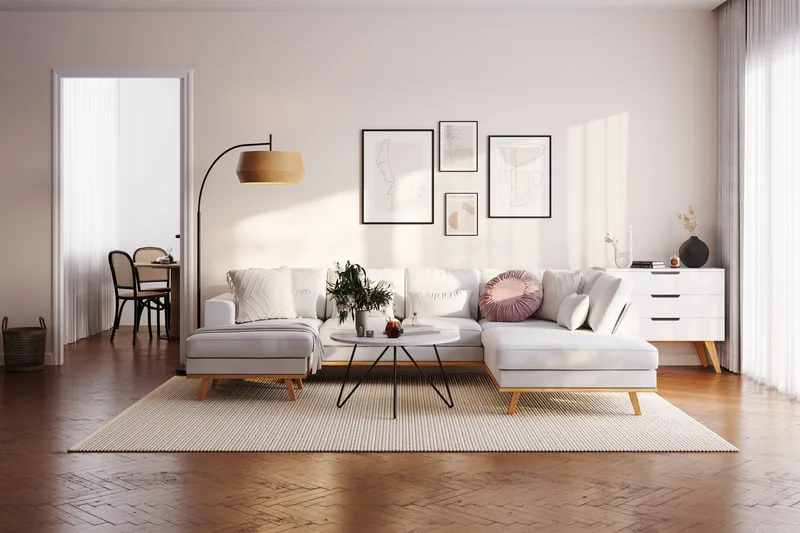 Copenhagen Compact 4-sits Vänstervänd U-formad Soffa med Divan och Schäslong i Tyg - Ljusgrå - Möbler - Soffa - U-soffa