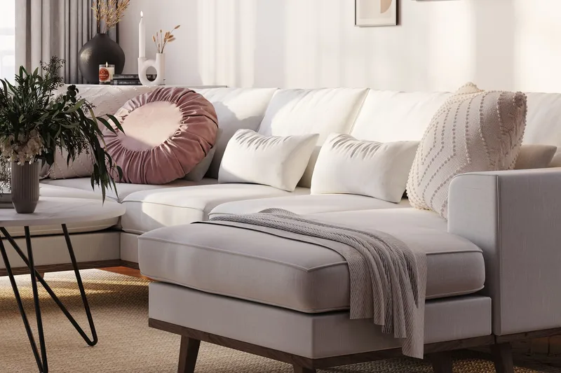 Copenhagen Compact 4-sits Vänstervänd U-formad Soffa med Divan och Schäslong i Tyg - Ljusgrå - Möbler - Soffa - U-soffa