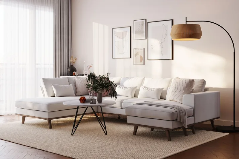 Copenhagen Compact 4-sits Vänstervänd U-formad Soffa med Divan och Schäslong i Tyg - Ljusgrå - Möbler - Soffa - U-soffa