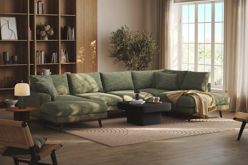 Copenhagen Premium 5-sits Högervänd U-formad Djup Soffa med Divan och Schäslong i Chenille - Grön - Möbler - Soffa - U-soffa