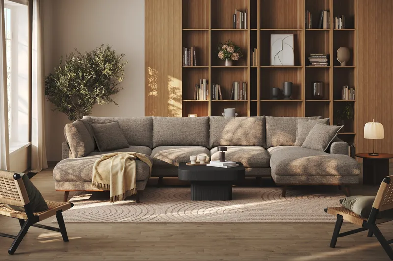 Copenhagen Premium 5-sits Vänstervänd U-formad Djup Soffa med Divan och Schäslong i Chenille - Brun - Möbler - Soffa - U-soffa