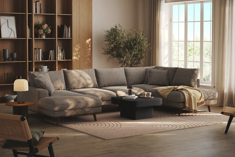 Copenhagen Premium 5-sits Högervänd U-formad Djup Soffa med Divan och Schäslong i Chenille - Brun - Möbler - Soffa - U-soffa