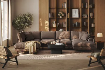Copenhagen Premium 5-sits Vänstervänd U-formad Djup Soffa med Divan och Schäslong i Tyg - Mörkbrun - Möbler - Soffa - U-soffa