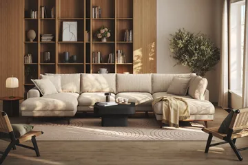 Copenhagen Premium 5-sits Högervänd U-formad Djup Soffa med Divan och Schäslong i Chenille - Beige - Möbler - Soffa - U-soffa