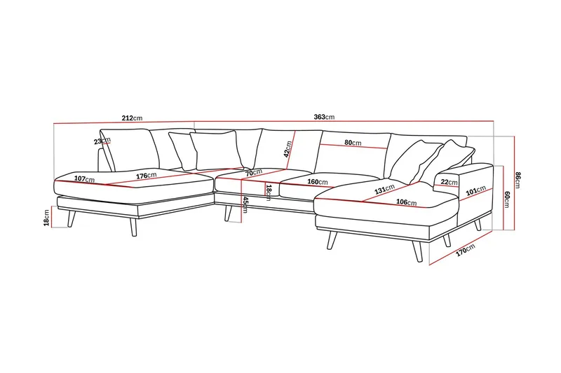 Copenhagen Premium 5-sits Vänstervänd U-formad Djup Soffa med Divan och Schäslong i Tyg - Mörkbrun - Möbler - Soffa - U-soffa