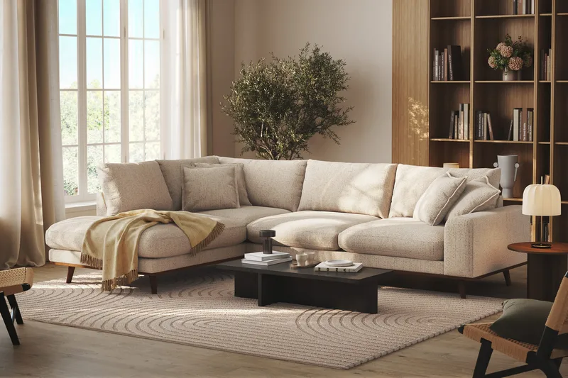 Copenhagen Premium 4-sits Vänstervänd L-formad Djup Schäslongsoffa i Chenille - Beige - Möbler - Soffa - Divansoffor & schäslongsoffa