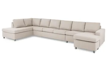 Crazy 6-sits Vänstervänd U-formad XX-Large Soffa med Divan och Schäslong i Tyg - Beige - Möbler - Soffa - U-soffa