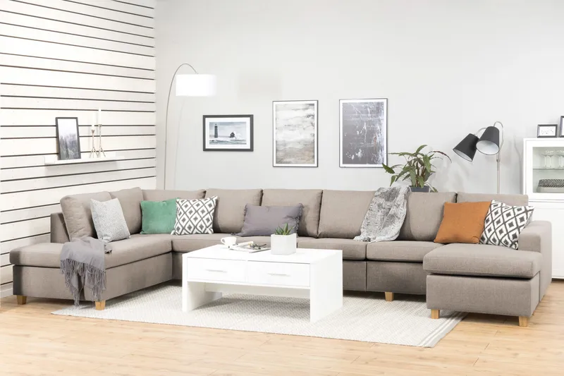 Crazy 6-sits Vänstervänd U-formad XX-Large Soffa med Divan och Schäslong i Tyg - Beige - Möbler - Soffa - U-soffa