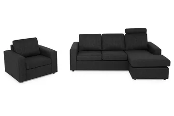 Crazy Soffgrupp 3-sits Vändbar L-formad Divansoffa + Fåtölj i Tyg - Antracit - Möbler - Soffa - Soffgrupp