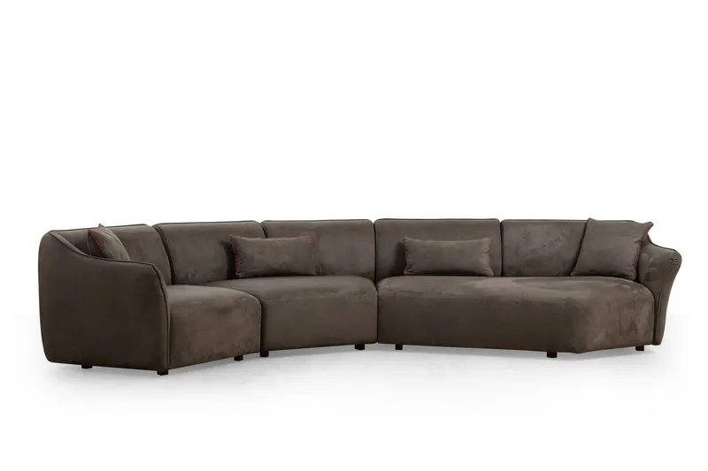 Damor 5-sits L-formad Svängd Soffa i Sammet, Brun
