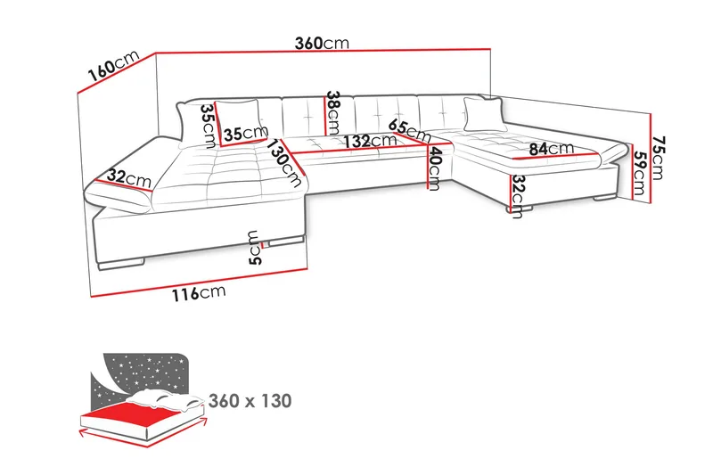 Dewitt Bäddsoffa Dubbelschäslong 4-sits i Sammet - Gul - Möbler - Soffa - Bäddsoffa