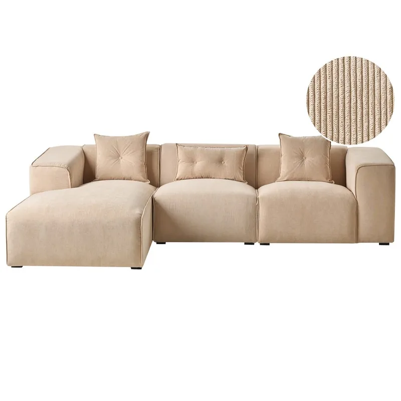 3-sits soffa Dolva - Beige, svart/Högervänd/Manchestertyg - Möbler - Soffa - Modulsoffor - Komplett modulsoffa
