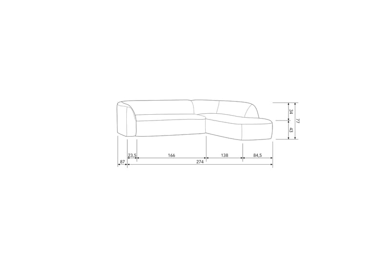 Mooli Soffa med Schäslong 3-sits - Grå/Svart - Möbler - Soffa - Divansoffor & schäslongsoffa - 3 sits soffa med divan