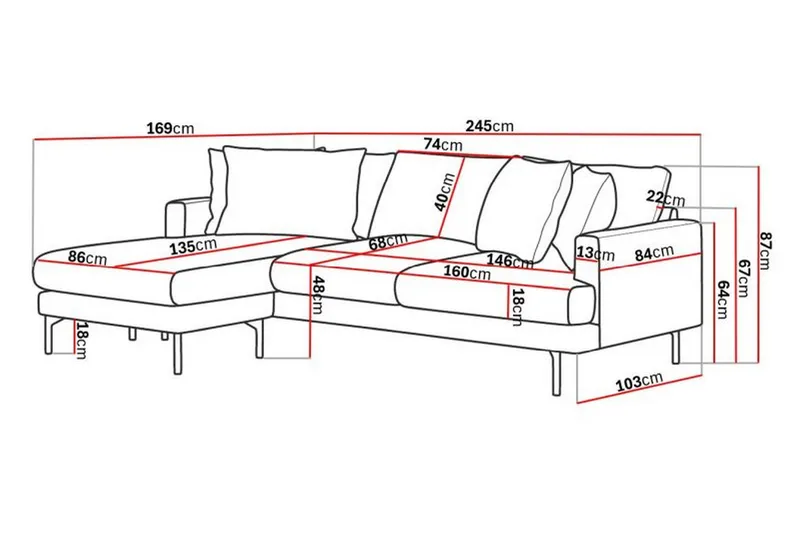 Menard 3-sits Vänstervänd L-formad Divansoffa i Tyg - Grå - Möbler - Soffa - Divansoffor & schäslongsoffa - 3 sits soffa med divan