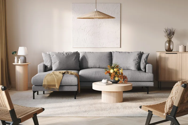 Menard 3-sits Vänstervänd L-formad Divansoffa i Tyg - Grå - Möbler - Soffa - Divansoffor & schäslongsoffa - 3 sits soffa med divan