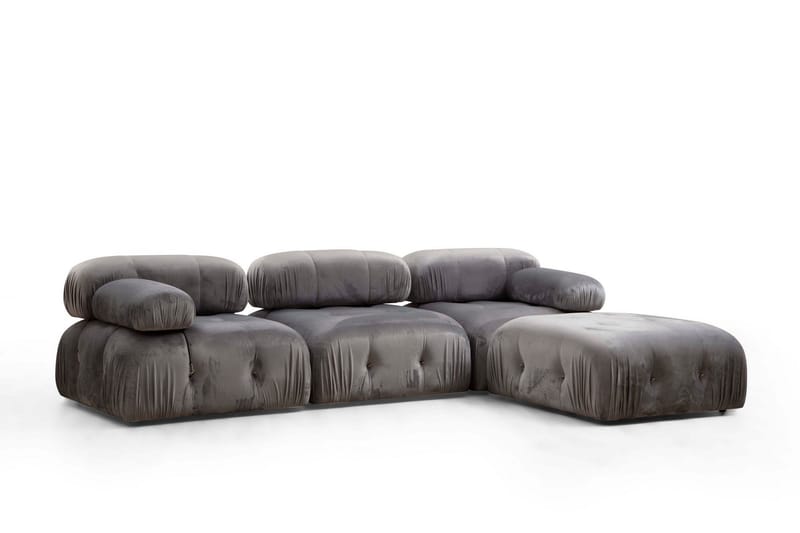 Belgin Bubblig Divansoffa 3-sits 288 cm med fasta armstöd och repdetaljer - Grå - Möbler - Soffa - Modulsoffor - Komplett modulsoffa