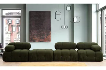 Belgin Bubblig Divansoffa 3-sits 288 cm med fasta armstöd och repdetaljer - Grön - Möbler - Soffa - Modulsoffor - Komplett modulsoffa