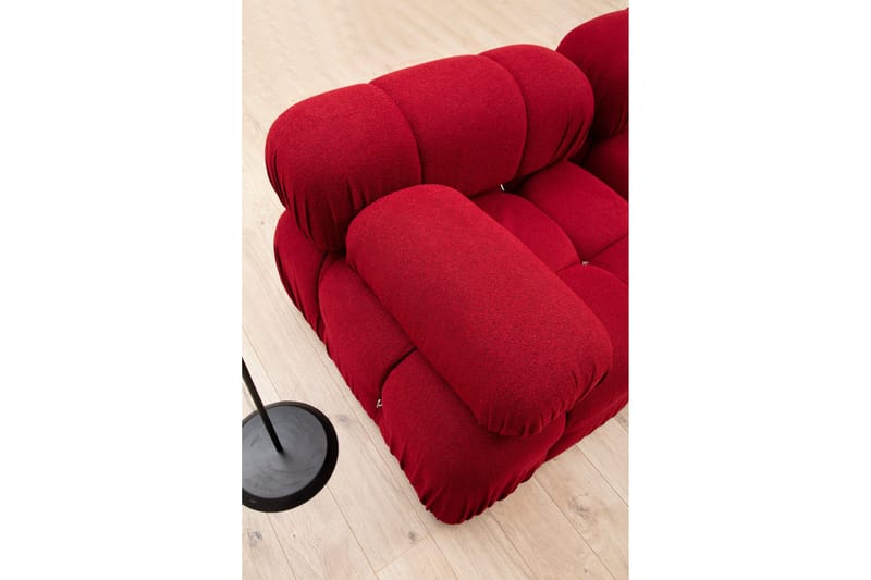 Belgin Bubblig Divansoffa 3-sits 288 cm med fasta armstöd och repdetaljer - Röd - Möbler - Soffa - Modulsoffor - Komplett modulsoffa