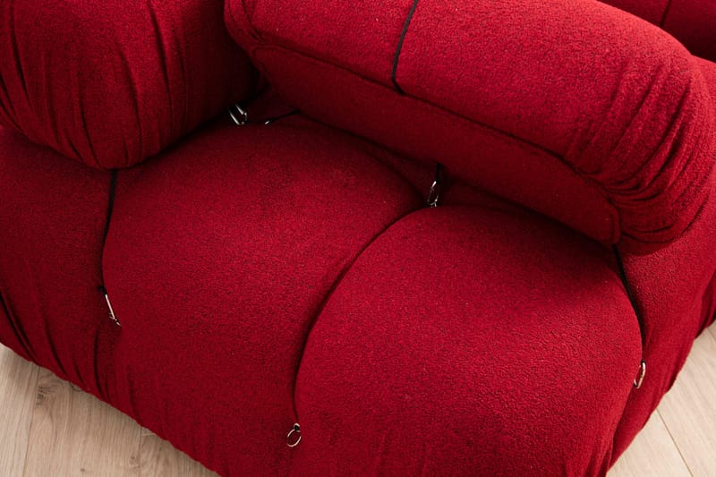 Belgin Bubblig Divansoffa 3-sits 288 cm med fasta armstöd och repdetaljer - Röd - Möbler - Soffa - Modulsoffor - Komplett modulsoffa